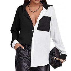 New Long sleeve button down blouse black/white